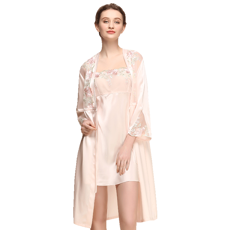 美帮汇新100桑蚕丝吊带睡裙两件套...