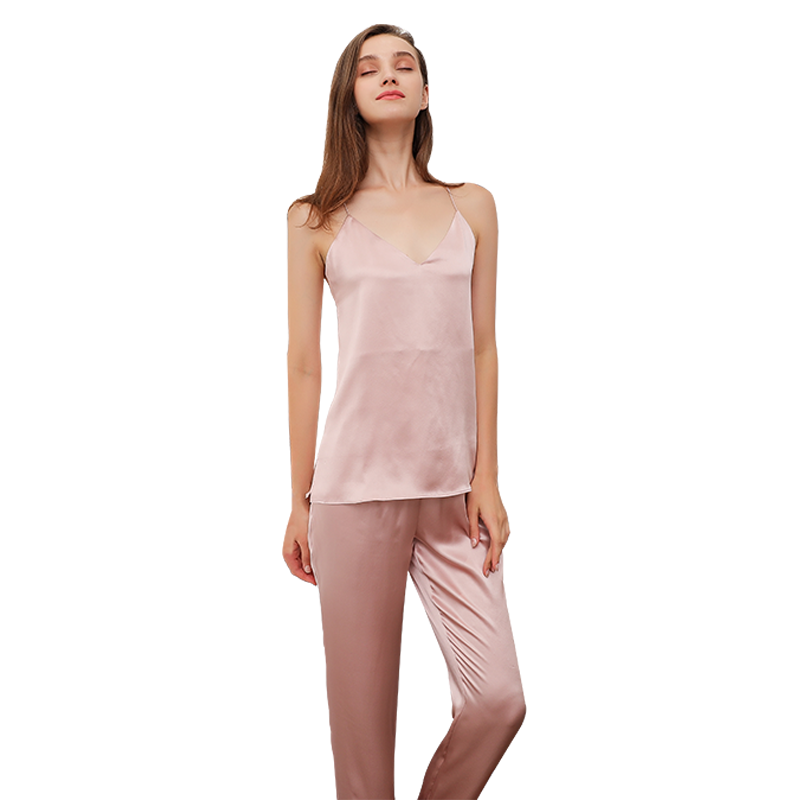 美帮汇100真丝睡衣套装女蚕丝吊带...