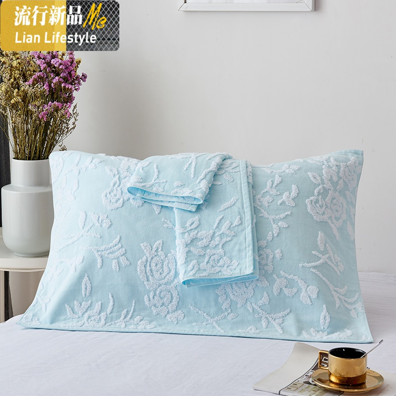 雨后蔷薇纱布枕巾棉枕头巾棉毛巾情侣...